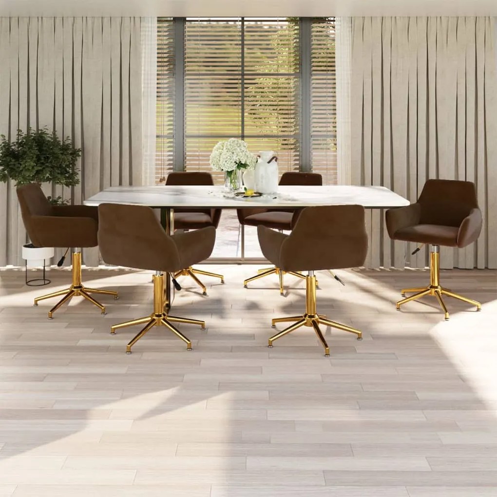 vidaXL Cadeiras de jantar giratórias 6 pcs veludo castanho