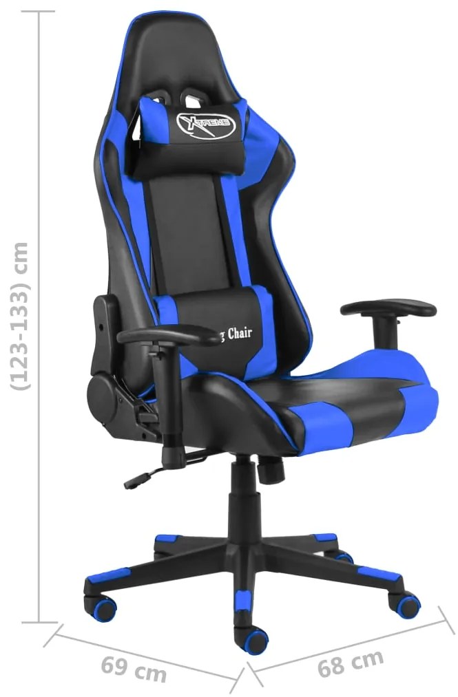 Cadeira de gaming giratória PVC azul