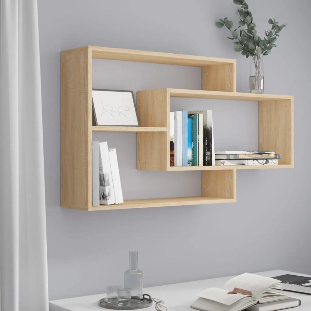 800327 vidaXL Prateleiras parede 104x20x58,5cm contraplacado carvalho sonoma