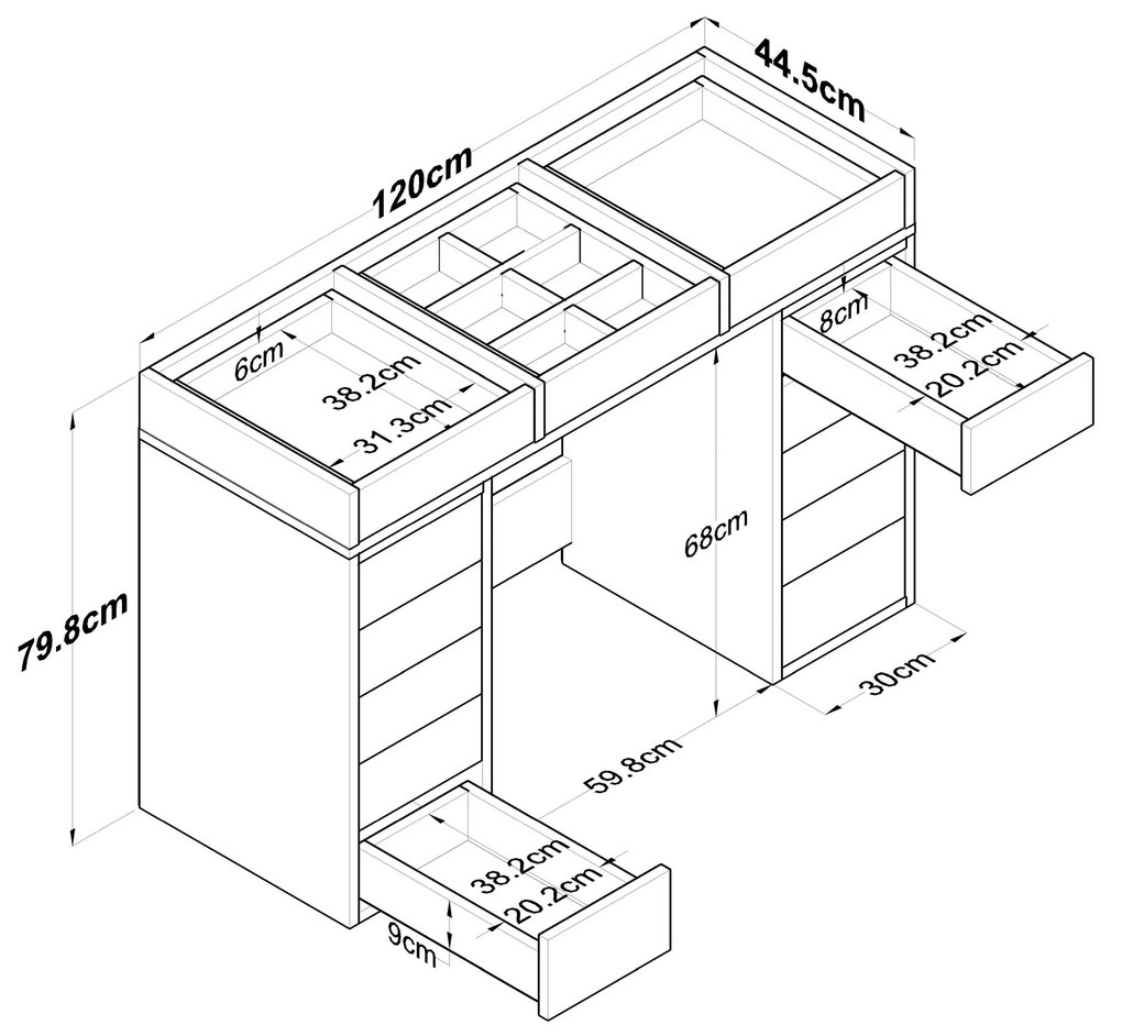 Mesa de Maquilhagem BJ105 – Branco – 120x79,8x44,5 cm