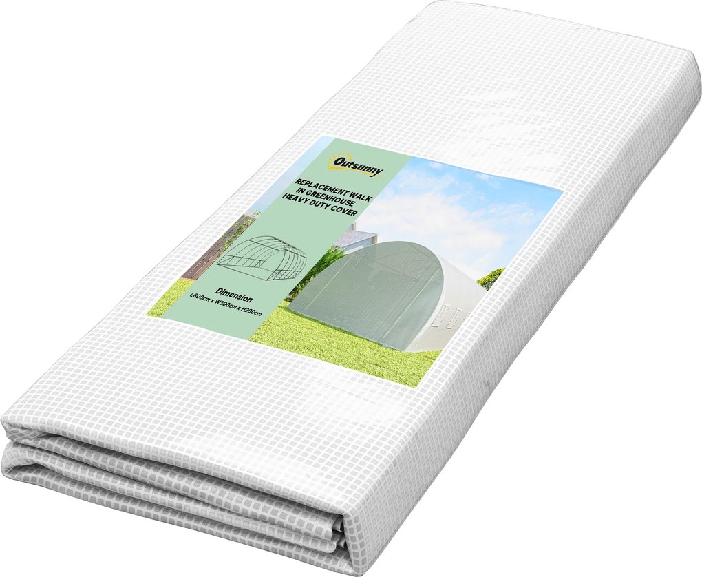 Outsunny Cobertura de Estufa de Túnel 6x3x2m Cobertura de Substituição de Estufa com 12 Janelas e Portas Enroláveis Branco | Aosom Portugal