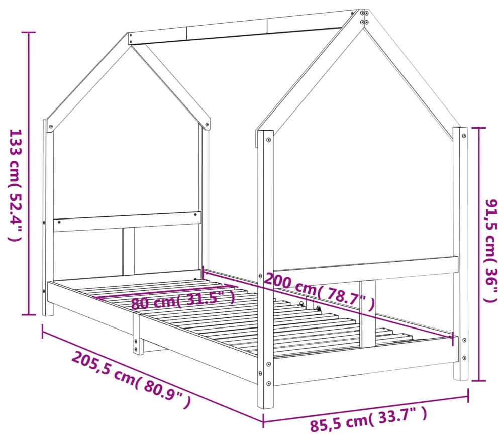 Estrutura de cama infantil 80x200 cm pinho maciço branco