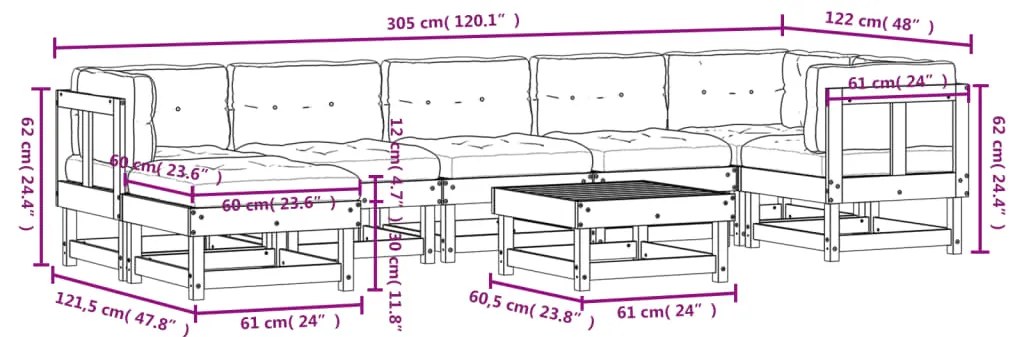 8 pcs conjunto lounge jardim c/ almofadões madeira maciça