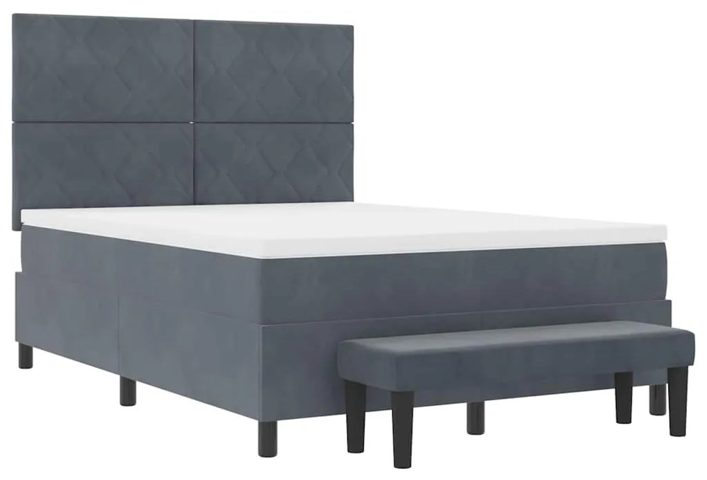 Cama Box com Colchão e Banco Cinza Escuro 140x190 cm Veludo