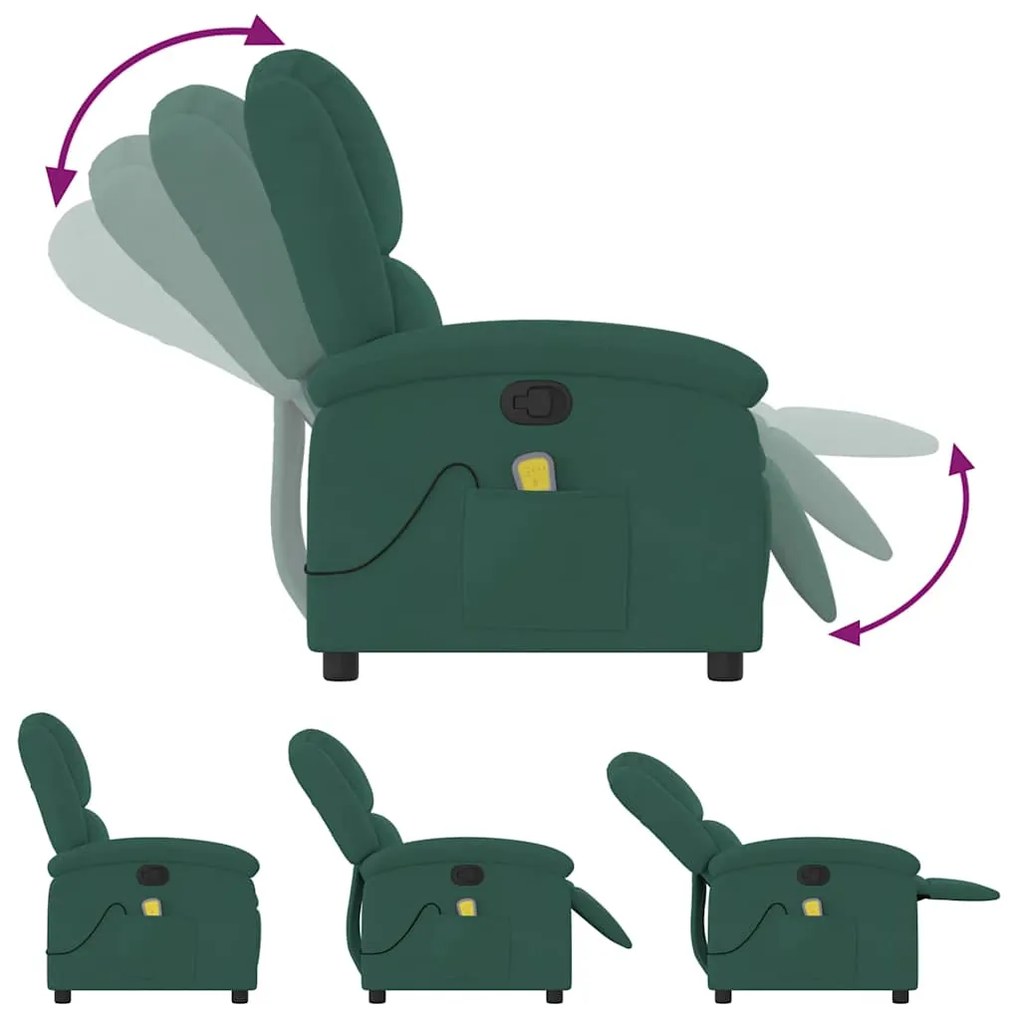Poltrona de massagens reclinável veludo verde-escuro