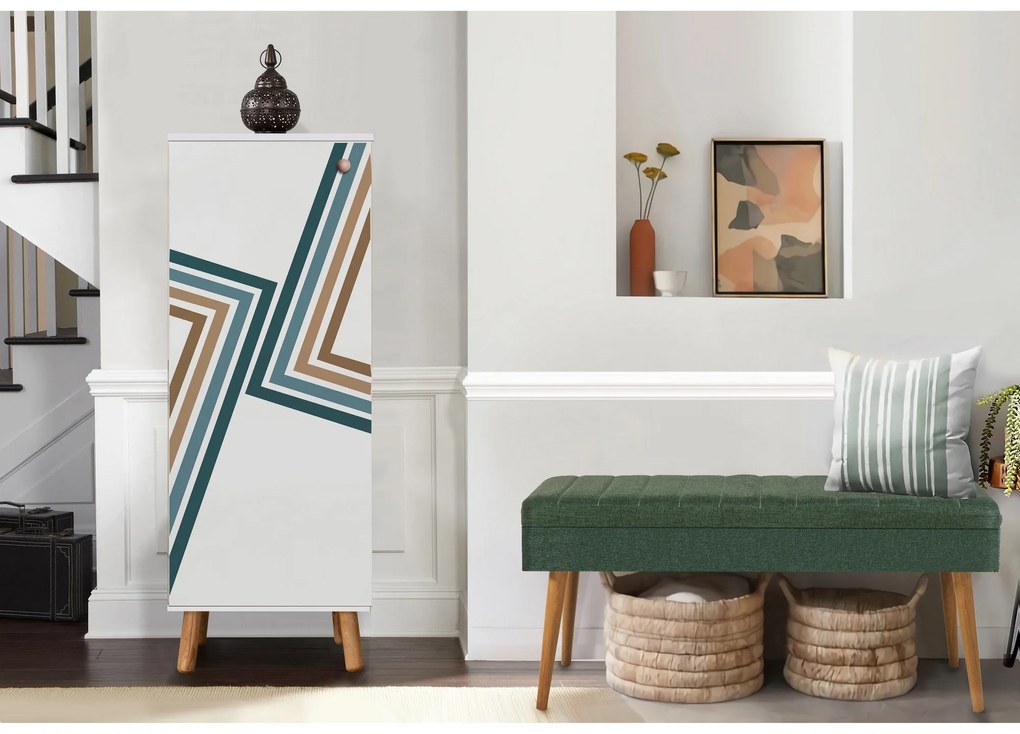 Conjunto de Mobiliário de Entrada Vegas – Branco e Verde – Sapateira: