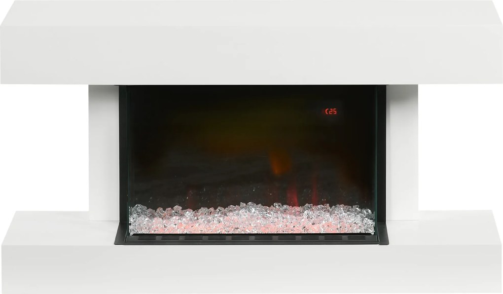 HOMCOM Lareira Elétrica 1000W/2000W com Temperatura Ajustável Temporizador Proteção Contra Superaquecimento 98x27x54,5 cm Branco | Aosom Portugal