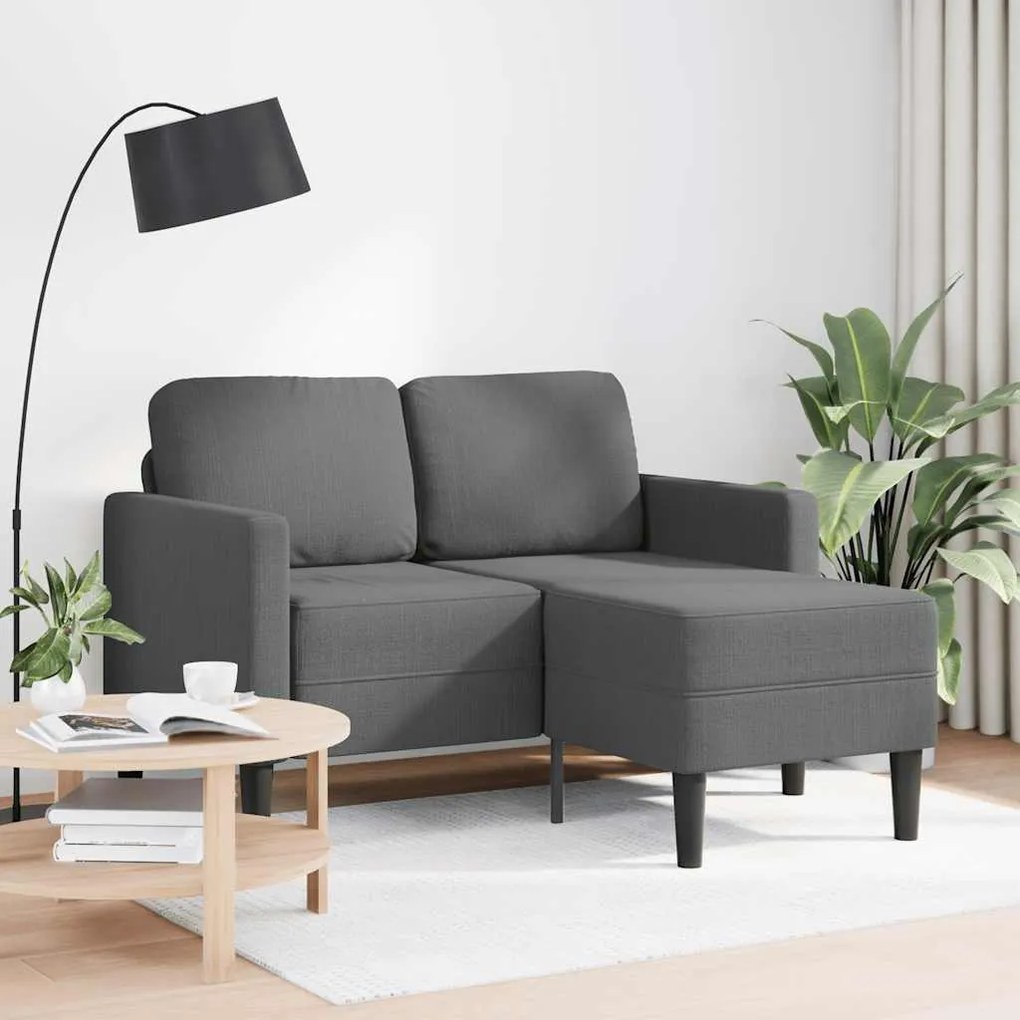 Sofá 2 lugares com Chaise em L 125 cm tecido cinzento-escuro