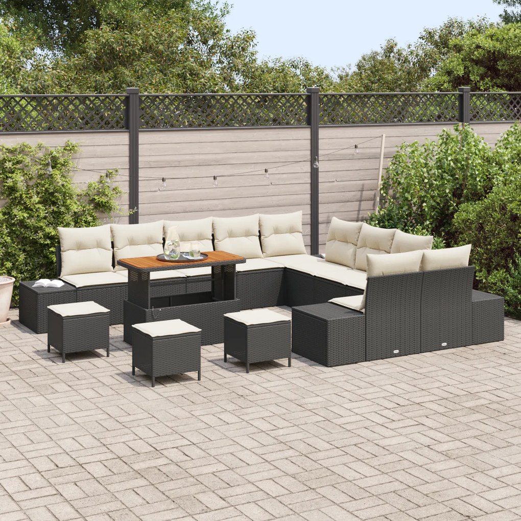 Conjunto de Sofá de Jardim vidaXL de 14 Peças com Almofadas em Preto V