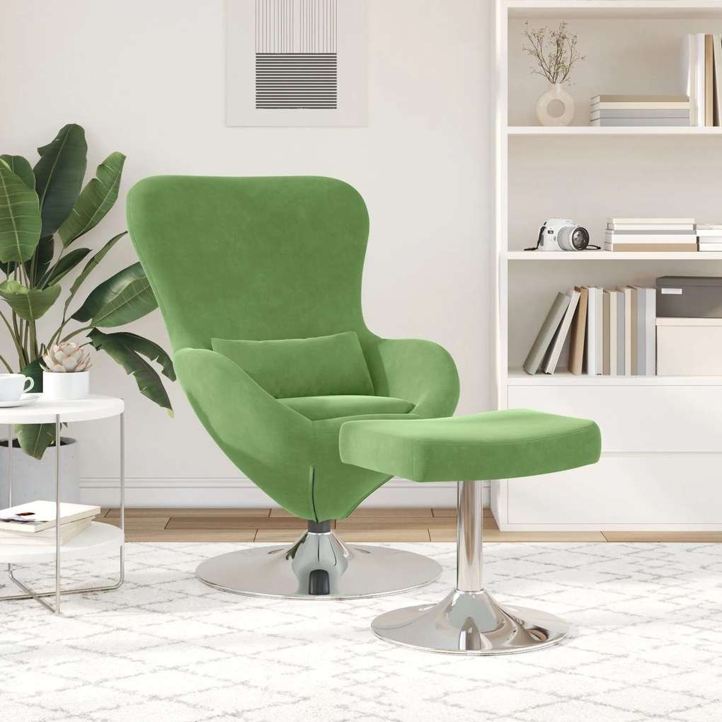 Poltrona Egg vidaXL com Otomana Veludo Verde Claro