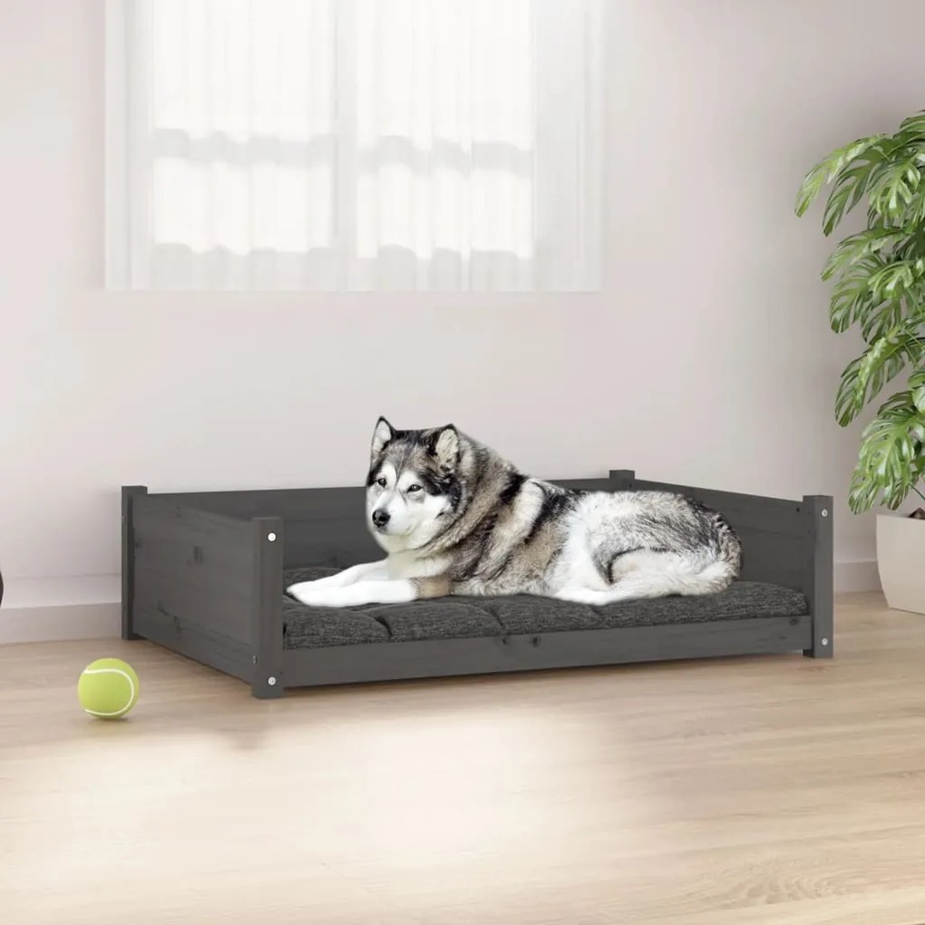 821464 vidaXL Cama para cães 105,5x75,5x28cm madeira de pinho maciça cinzento