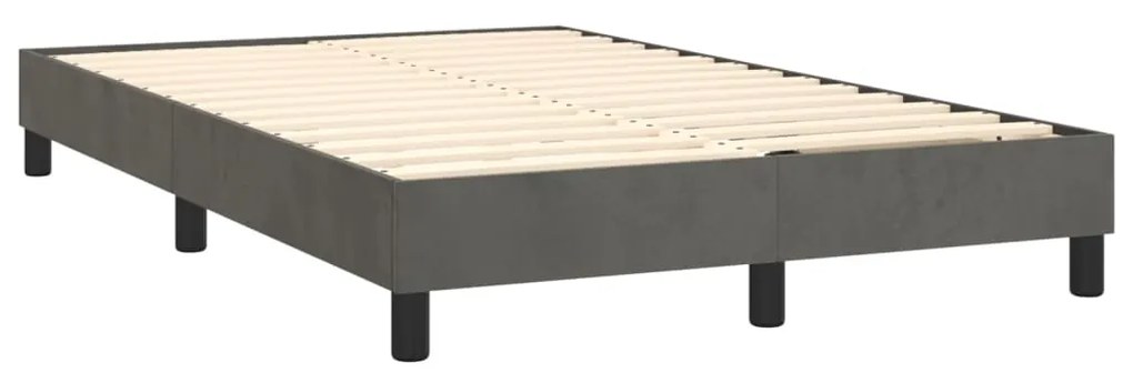 Cama box spring c/ colchão/LED 120x200cm veludo cinzento-escuro