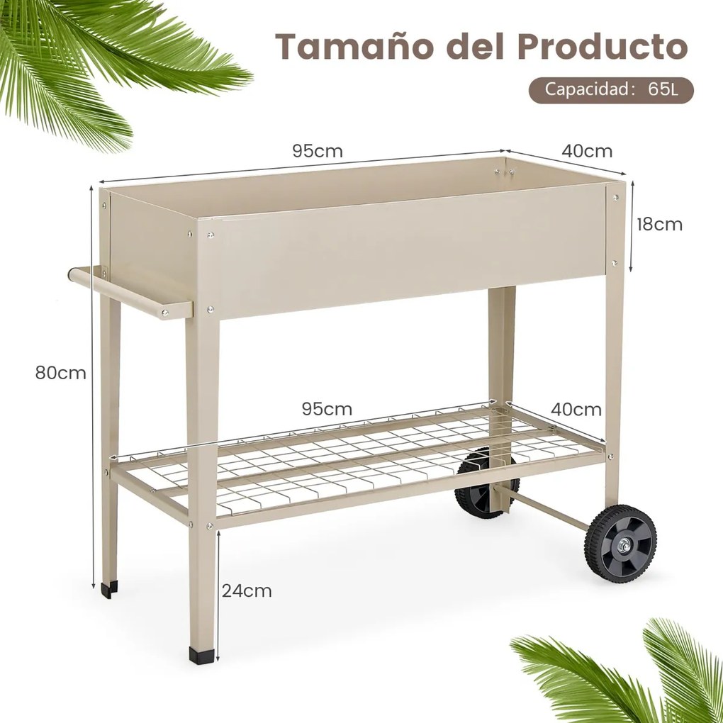 Caixa de cultivo com rodas para plantas e flores 95 x 40 x 80 cm branco