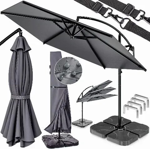 Conjunto completo de guarda-sol de 300 cm, incluindo 4 pesos e capa de proteção Antracite