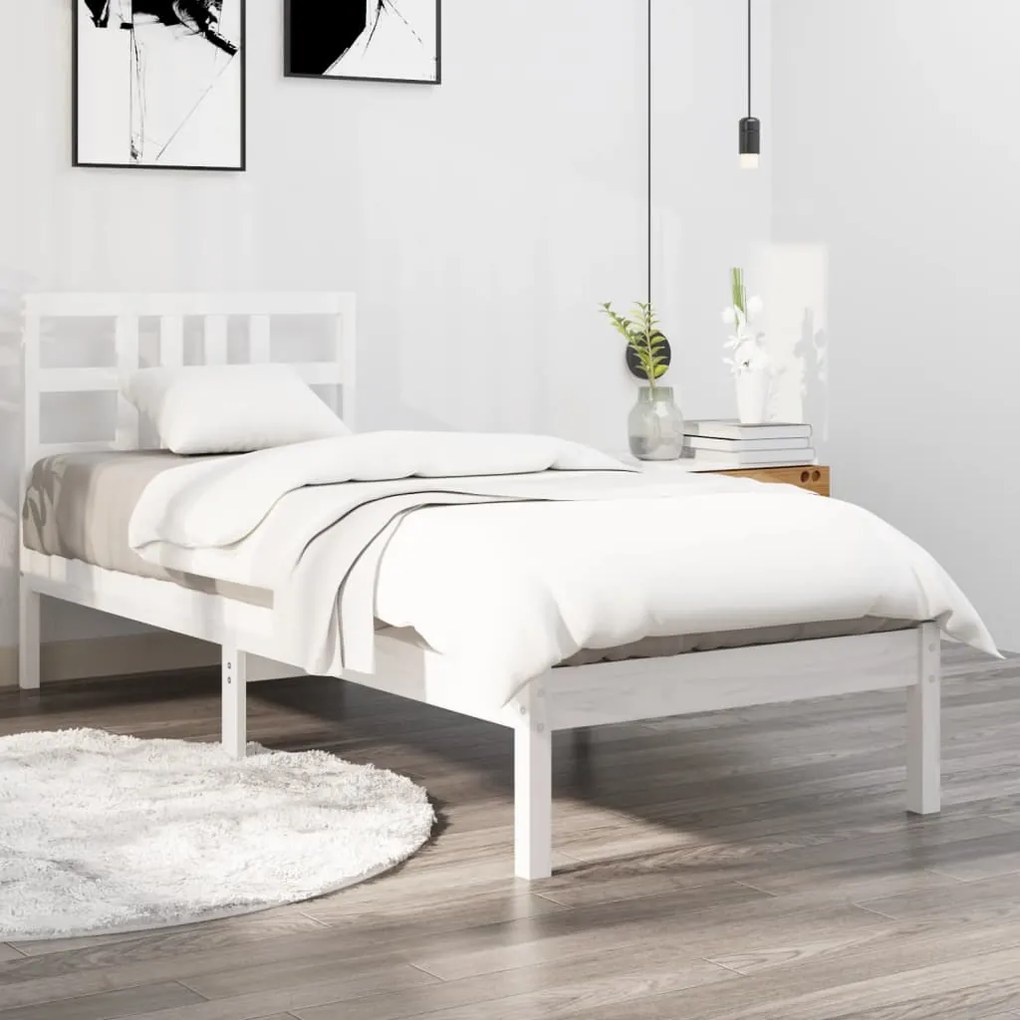 Estrutura de cama 90x200 cm madeira maciça branco