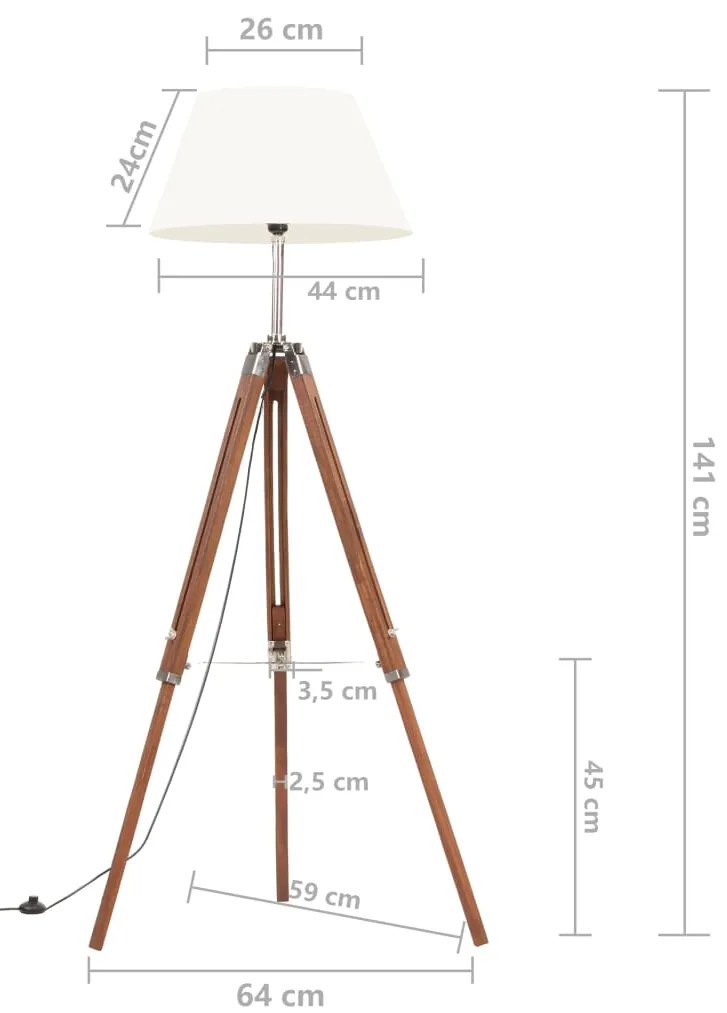 Candeeiro de chão tripé 141 cm teca maciça castanho mel/branco