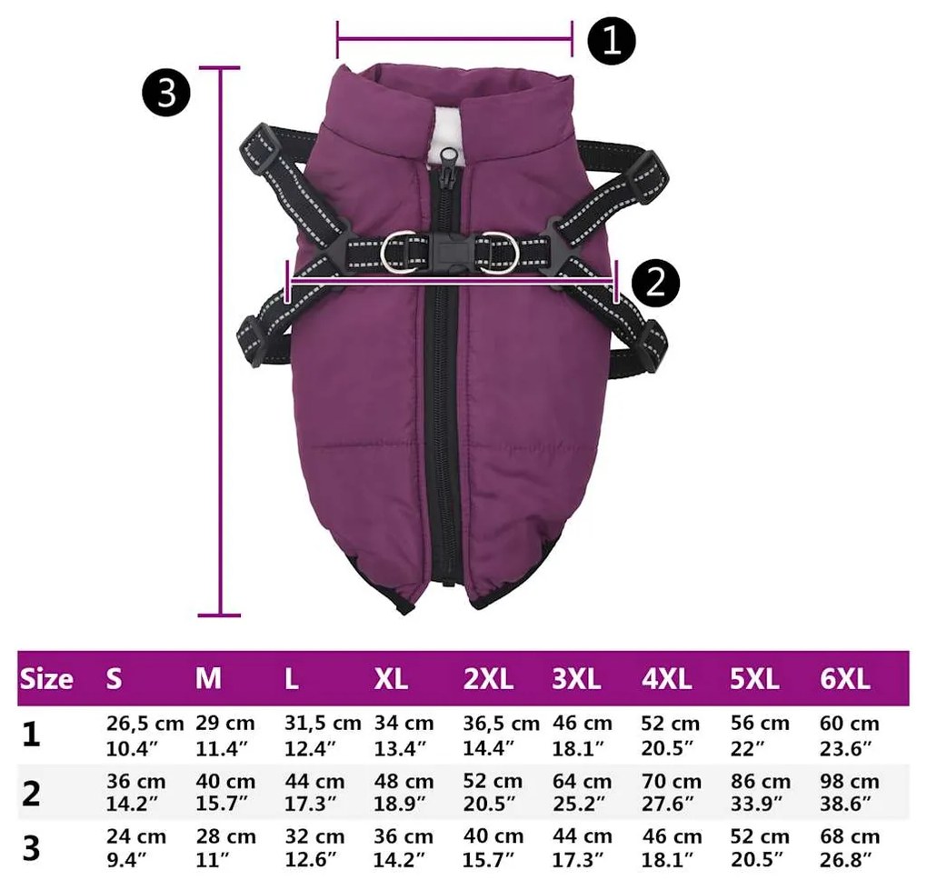 casaco para cães com arnês impermeável reflexivo roxo 2XL