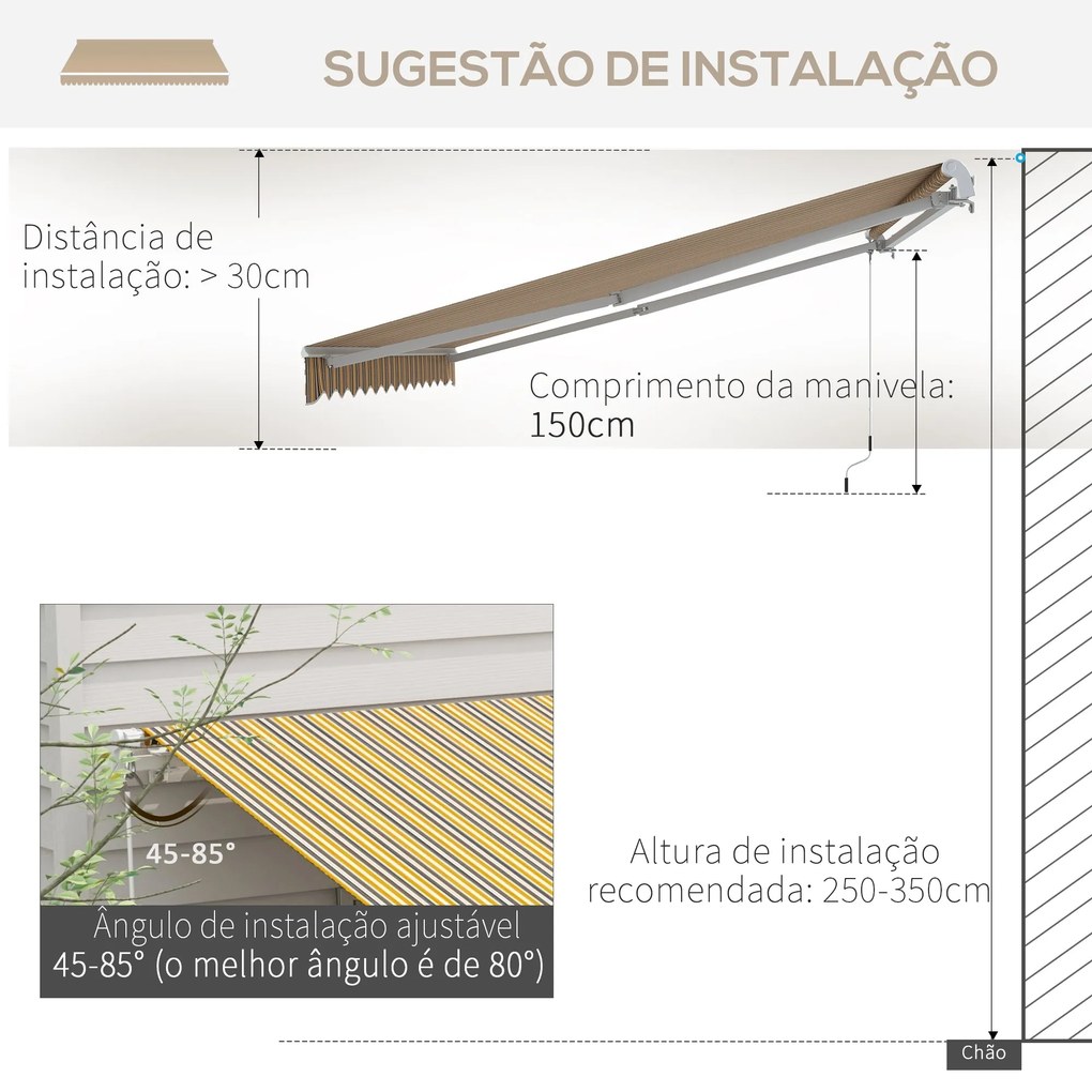 Toldo Manual Retrátil 350x250 cm Toldo para Varanda com Manivela de Me