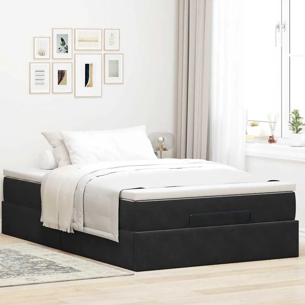 Estrutura de cama otomana com colchão 120x200 cm veludo preto