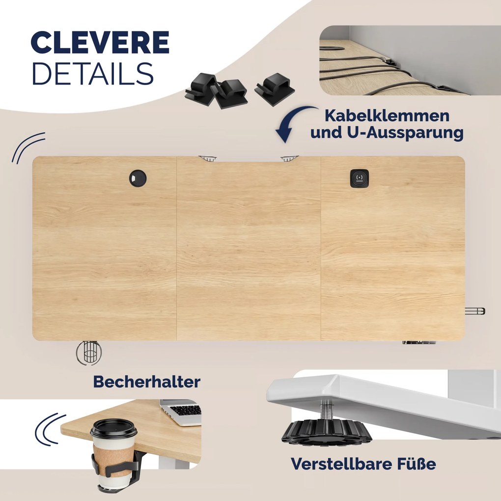 Secretária elétrica com altura ajustável 120x60x72-117 cm Bege