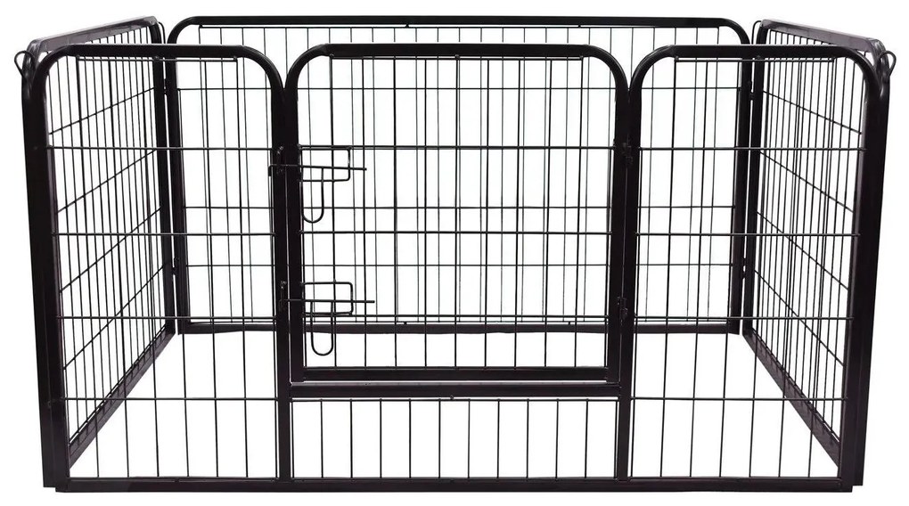 PawHut Parque para Animais de Estimação Retangular Gaiola para Cães 4 Paineis de Metal com Porta e Dupla Fechadura Cerca de Treinamento 129x84x70cm Preto