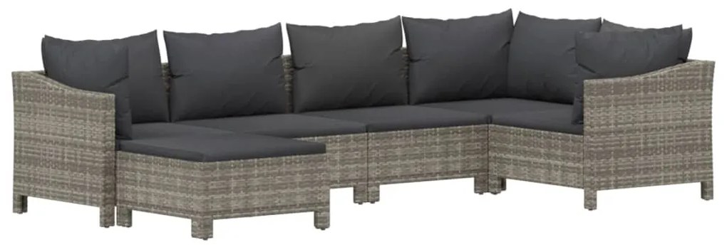 6 pcs conjunto lounge de jardim c/ almofadões vime PE cinzento