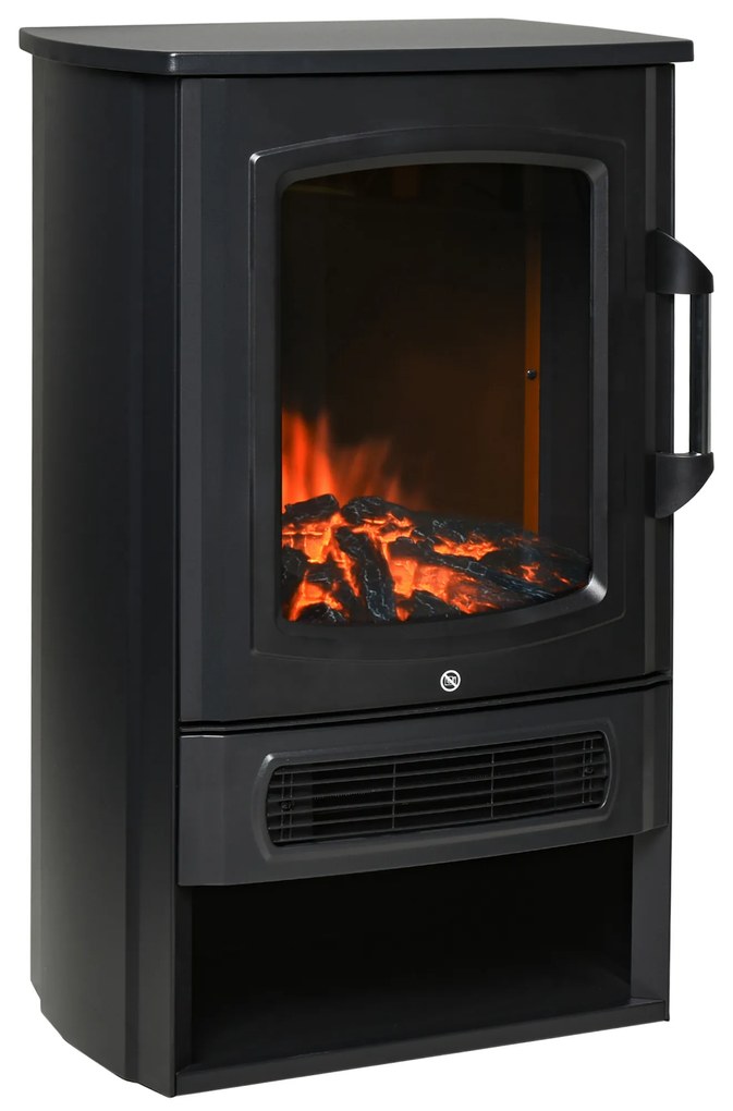 HOMCOM Lareira Elétrica Potência de 2 Níveis 1000W ou 2000W com Efeito de Chama Termostato e Proteção contra Superaquecimento até 25m² 44,5x32,1x74cm Preto