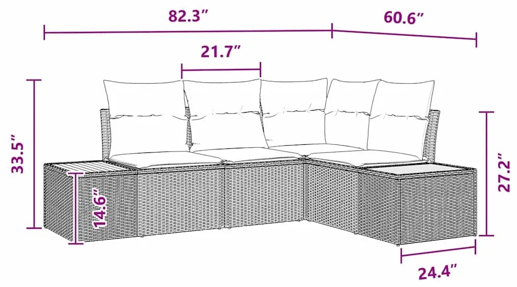 Conjunto de Sofás de 4 Peças para Jardim com Almofadas Preto Rattan Po