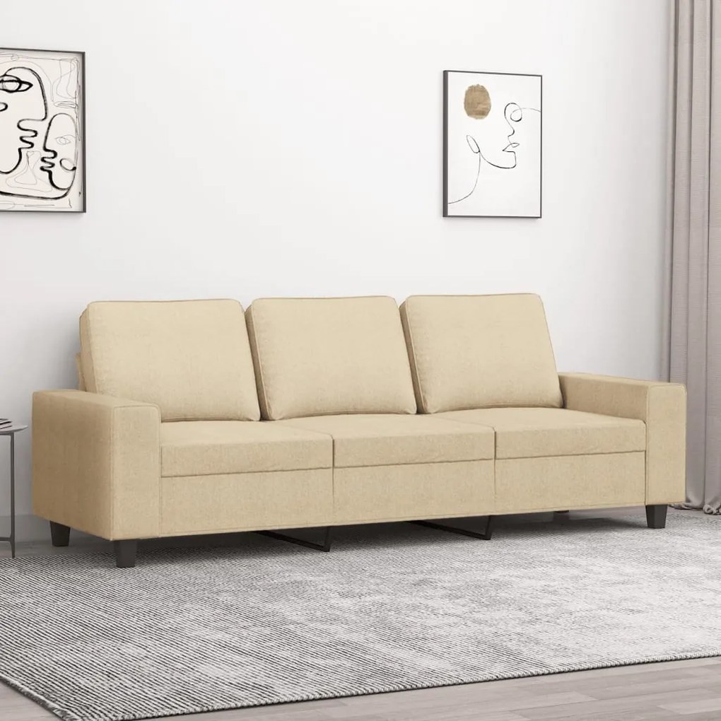 Sofá de 3 lugares tecido 180 cm cor creme