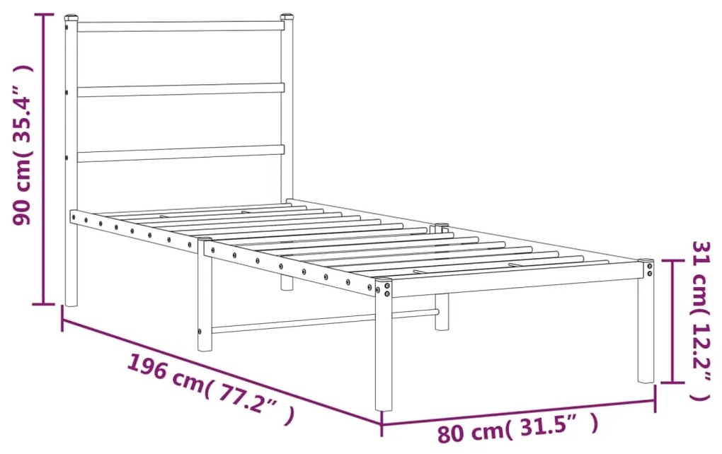 Estrutura de cama sem colchão com cabeceira 75x190 cm branco