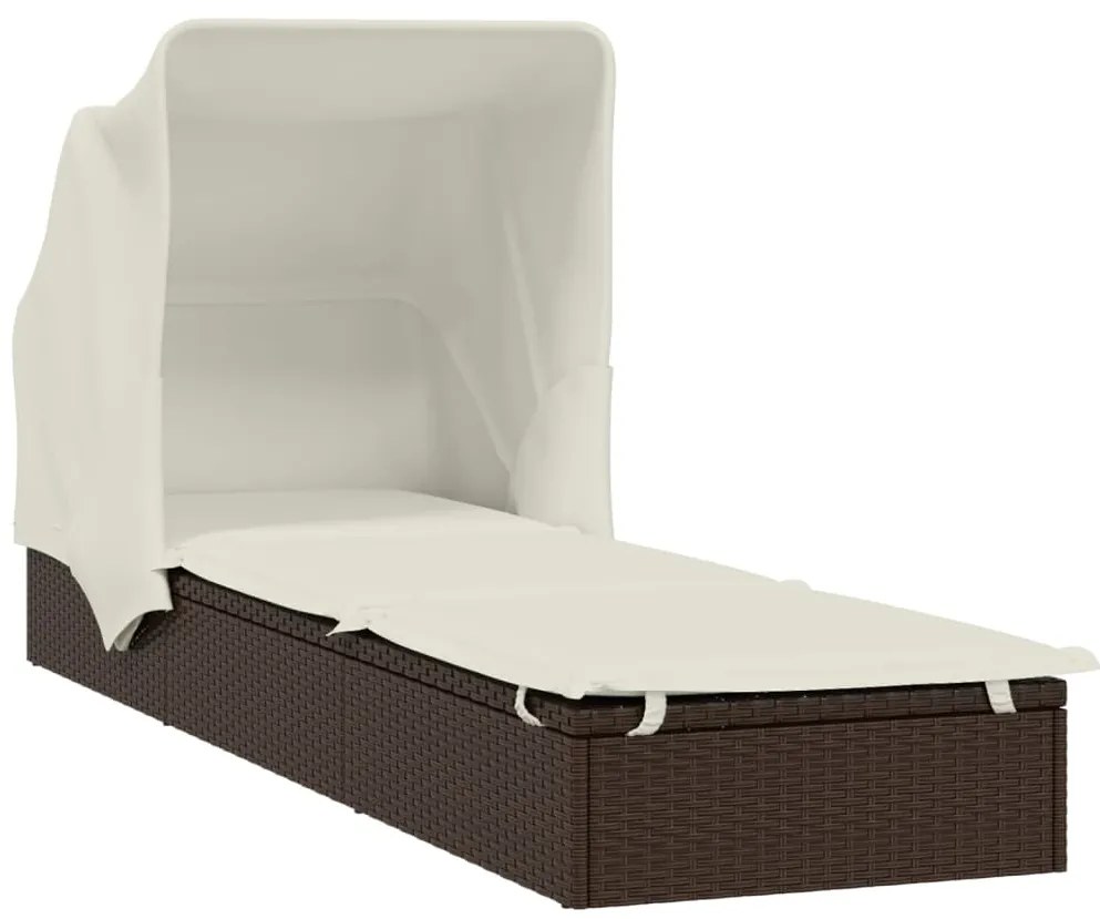 Espreguiçadeira c/ teto dobrável 213x63x97 cm vime PE castanho
