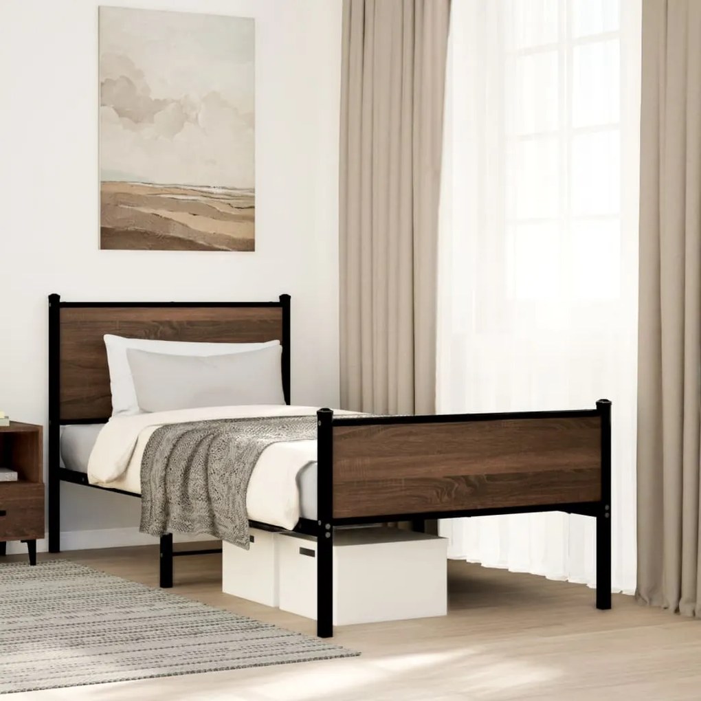 Estrutura de cama sem colchão 90x190 cm metal carvalho castanho