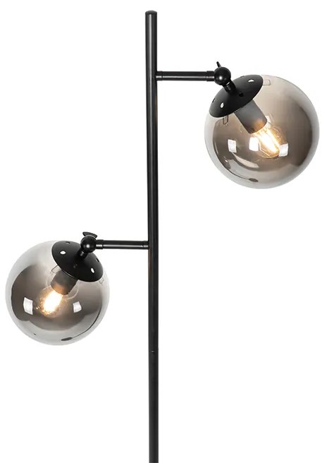 Candeeiro de pé Art Déco preto com vidro fumê 2-luzes - Pallon