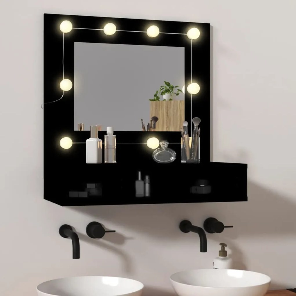 Toucador de Parede com Luzes LED - 60x31,5x62 cm - Cor Preto