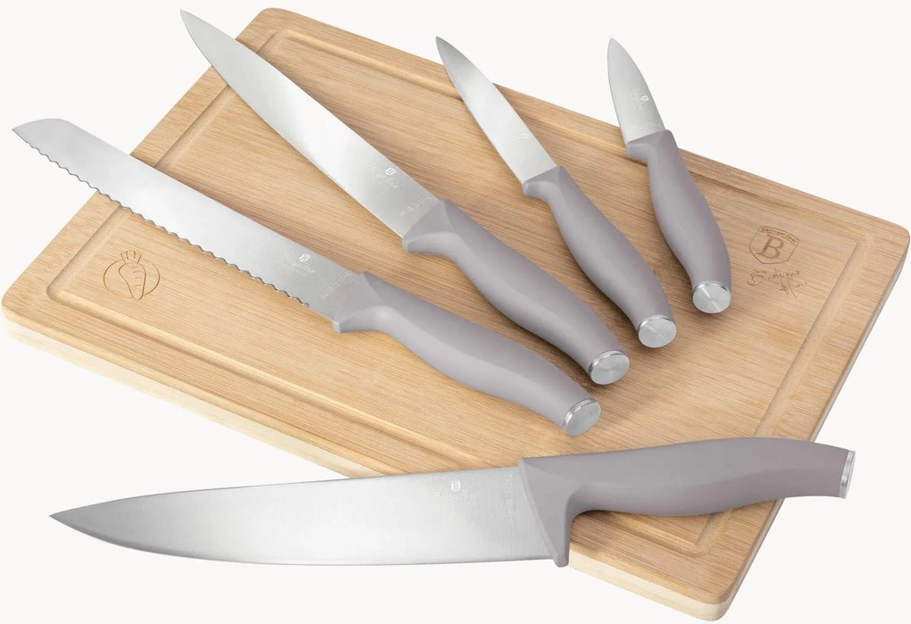 Conjunto de facas de cozinha com tábua de cortar em bambu Taupe, conjunto de 6