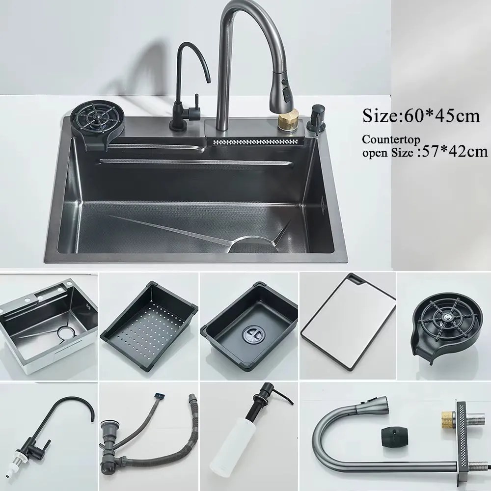 Lava-Loiça de Cozinha em Aço Inoxidável 304 com Cascata e Display Digi