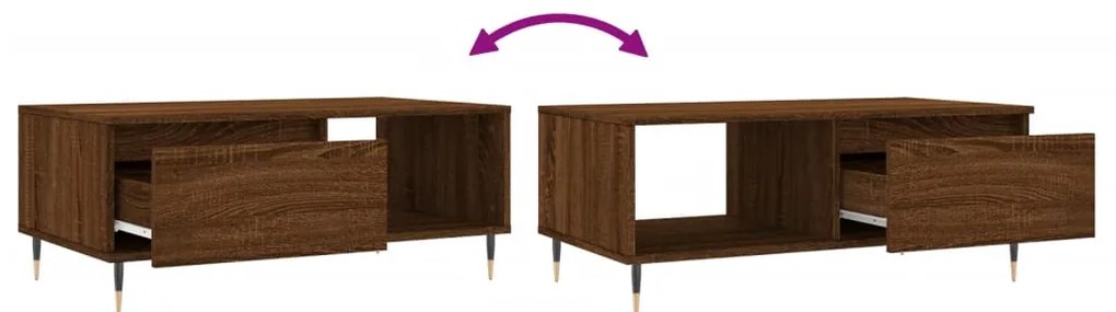 Mesa de centro 90x50x36,5cm derivados madeira carvalho castanho