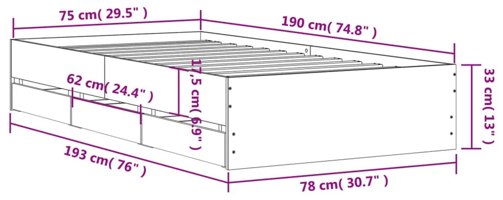 Estrutura de cama c/ gavetas derivados madeira cinza sonoma