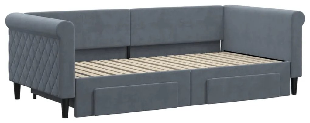 Sofá-cama c/ gavetão e gavetas 90x190 cm veludo cinzento-escuro