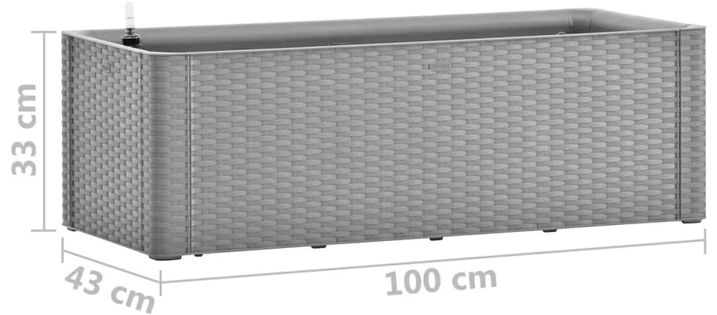 Vaso/floreira c/ sistema rega automática 100x43x33 cm cinzento