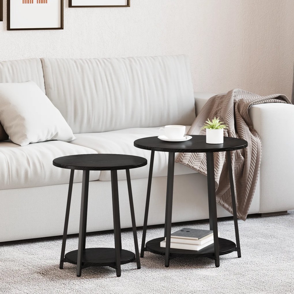 Mesa de apoio vidaXL 2 pcs Preto Carvalho Madeira Engenharia e Metal