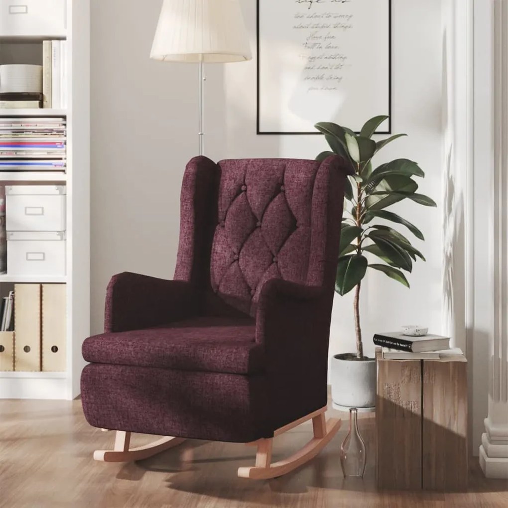 vidaXL Poltrona c/ pés de baloiço seringueira maciça tecido roxo
