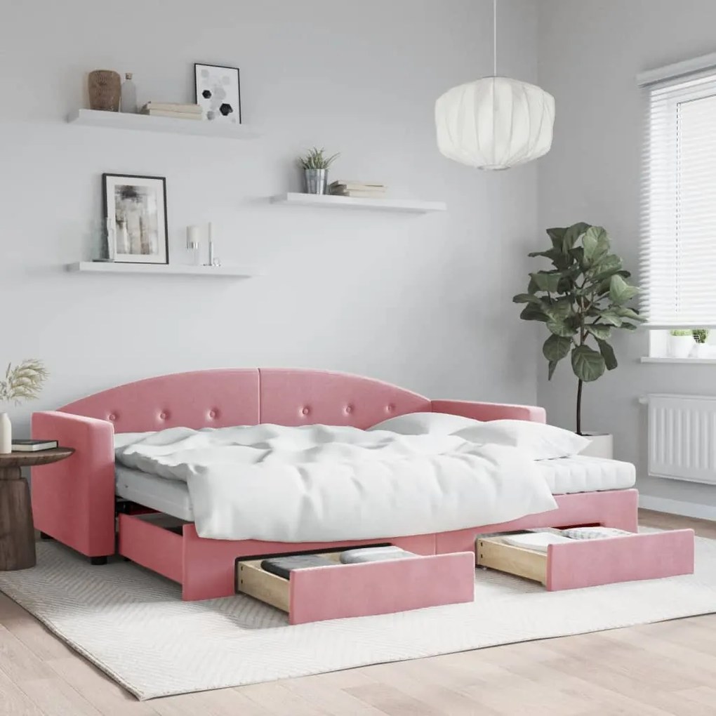 vidaXL Sofá-cama com gavetão e gavetas 80x200 cm veludo rosa