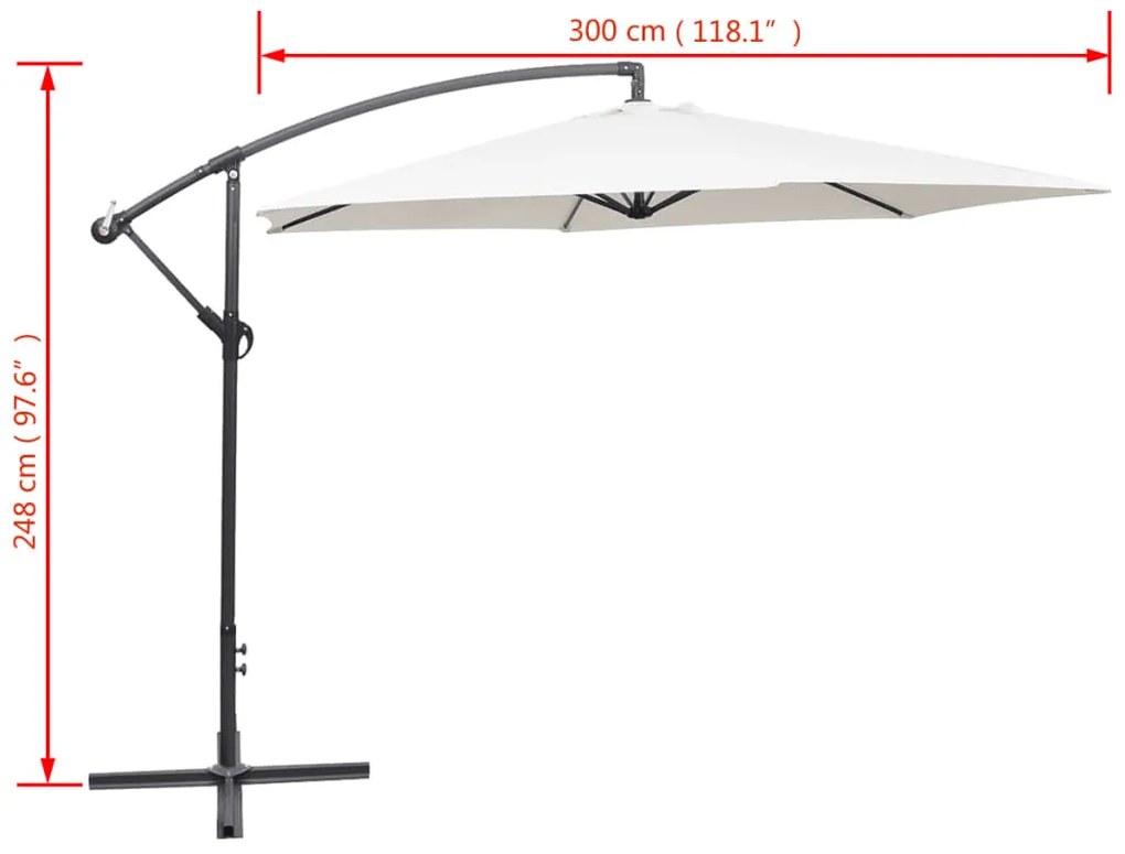 Guarda-sol de jardim cantilever 3 m branco areia