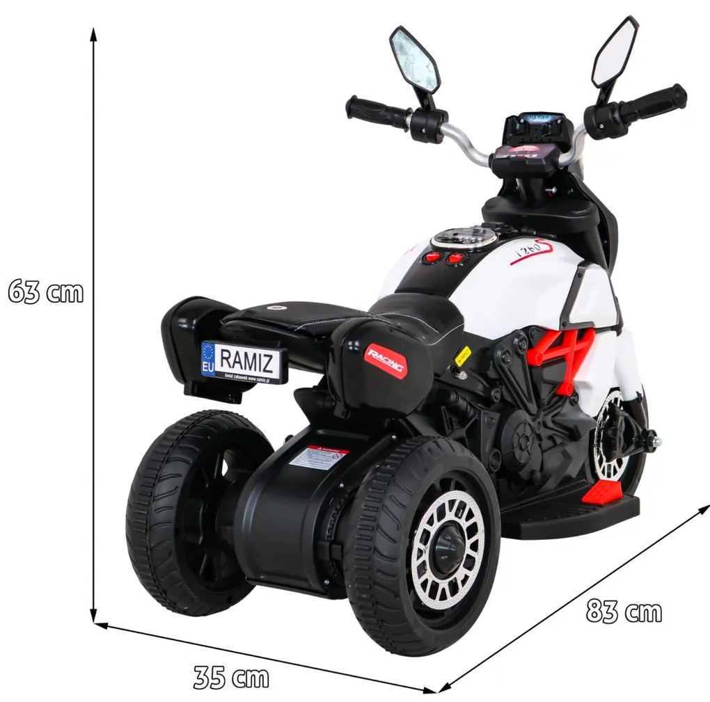 Mota elétrica para crianças 6V, Fast Tourist, 1,5 a 4 anos Branca