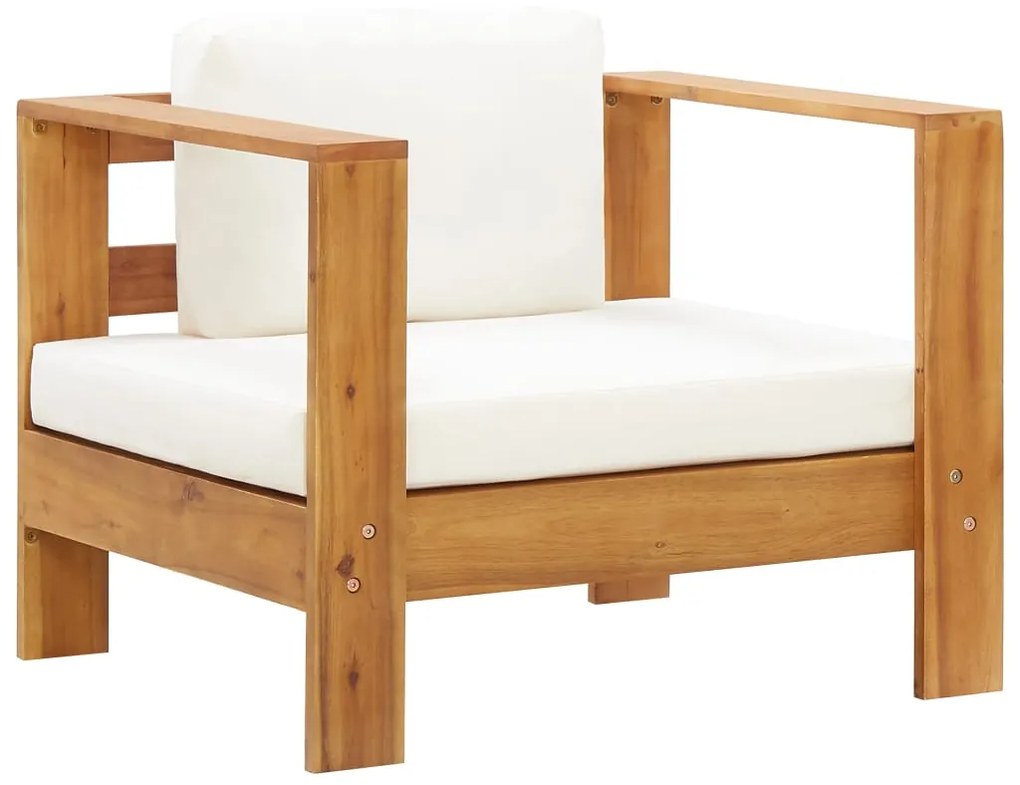 vidaXL Cadeira de jardim c/ almofadão madeira acácia maciça creme