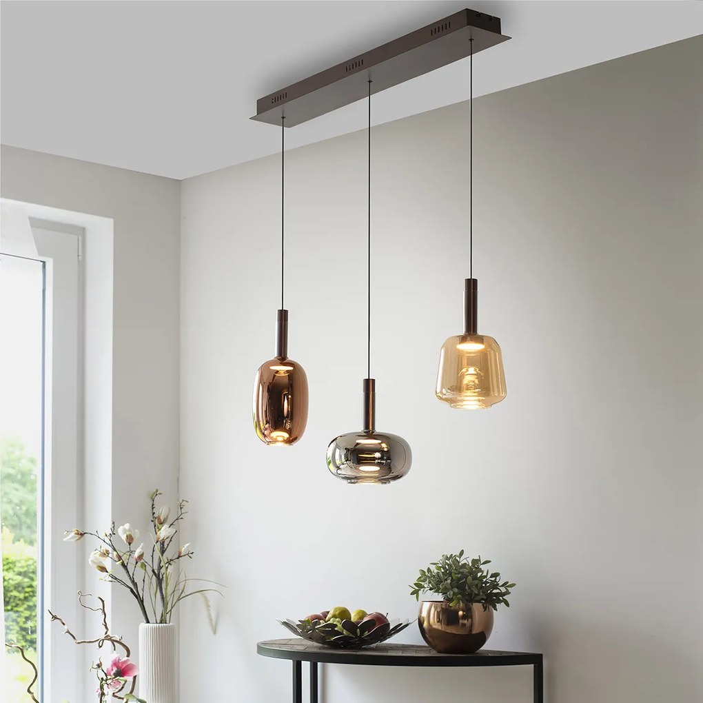Candeeiro suspenso preto com vidro multicolorido Incl. LED 3-luzes Easylift - Irides Moderno