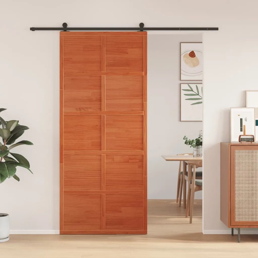 vidaXL Porta de celeiro 90x208 cm madeira de pinho maciça castanho mel