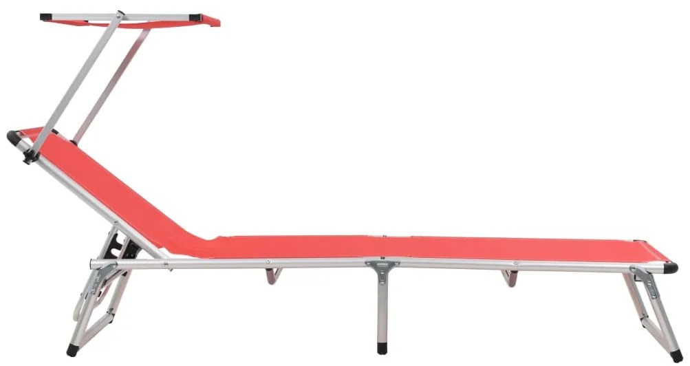 Espreguiçadeiras dobráveis c/ teto 2pcs alum/textilene vermelho