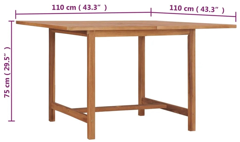 Mesa de jantar p/ jardim 110x110x75 cm madeira de teca maciça